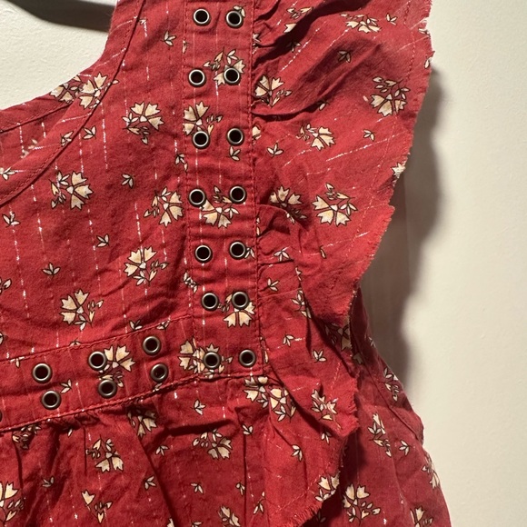 Abercrombie & Fitch Burgundy & White Floral Ruffle Cap Sleeve Eyelet Top - Picture 4 of 6